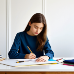 의류기술 자격증 준비 팁 - The Fashion Student**

"A focused student, fully clothed in stylish, modest casual wear appropriate ...