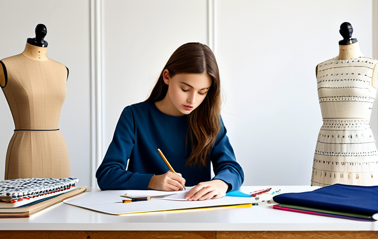의류기술 자격증 준비 팁 - The Fashion Student**

"A focused student, fully clothed in stylish, modest casual wear appropriate ...