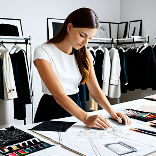 의류기술자 포트폴리오 작성법 - Creative Workspace**

"A fashion technician's bright and organized workspace, featuring mood boards,...