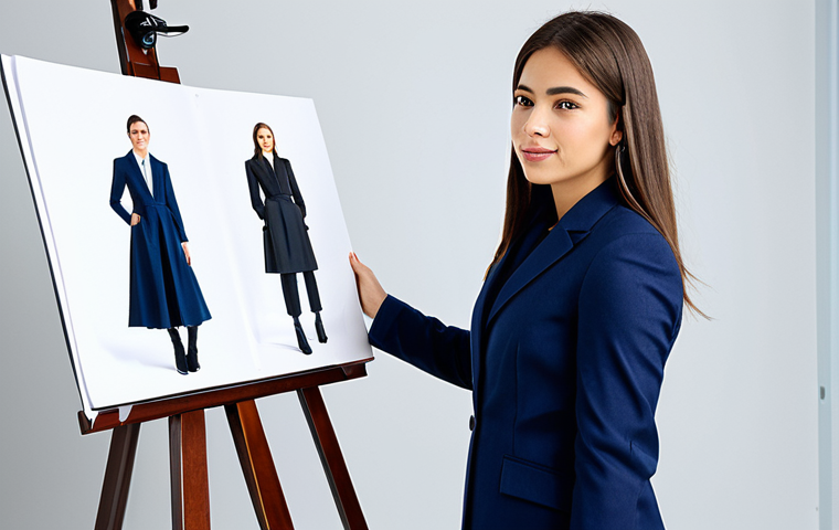 의류기술자 포트폴리오 작성법 - Technical Design Illustration**

"Detailed technical flat sketch of a modern, fully clothed professi...