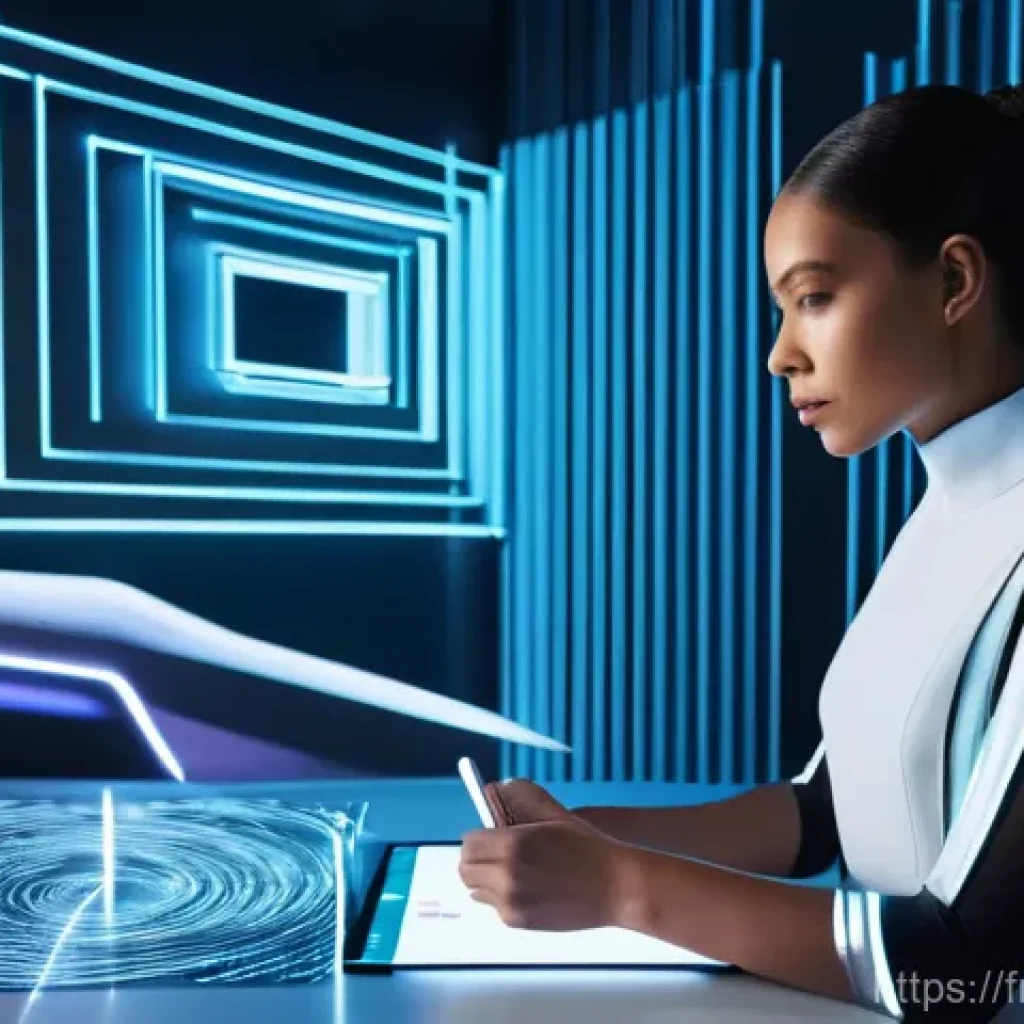 의류기술 학습 커뮤니티 추천 - **Prompt 1: Futuristic Digital Fashion Design Studio**
    A female fashion designer in her early 30...