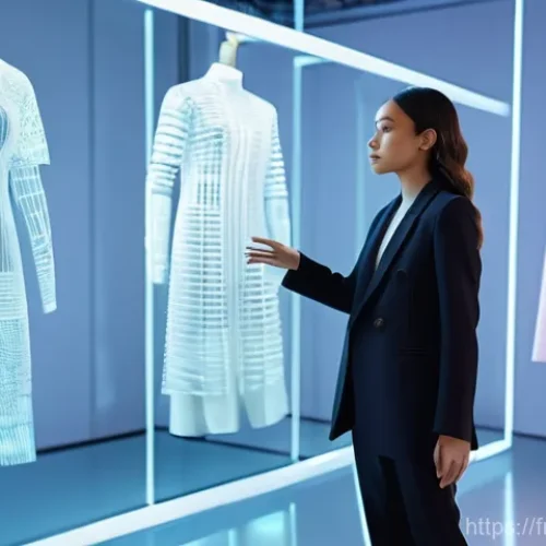 의류기술 관련 도서 추천 - **AI Fashion Designer Collaboration:**
    "A visionary fashion designer, a woman in her late 20s wi...